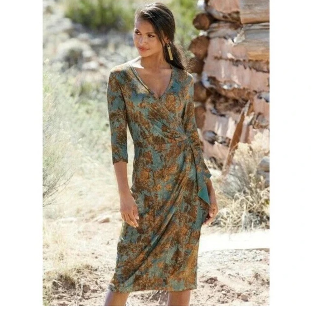 Peruvian Connection faux wrap slip-on jersey dress